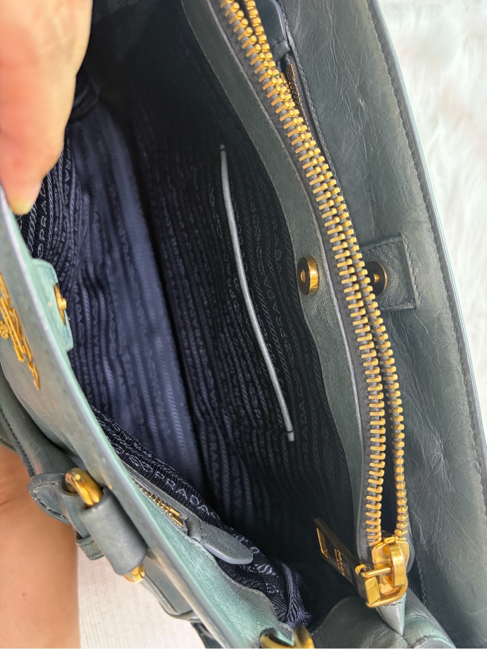 Prada Metallic Gray Leather Shoulder Bag with Gold Hardware - Picture 12 of 17